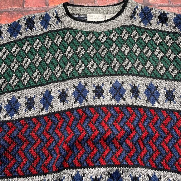 Vintage Dad Grandpa Sweater Size XL Geometric 90s Hennessy Van Heusen Coogi - Picture 2 of 5
